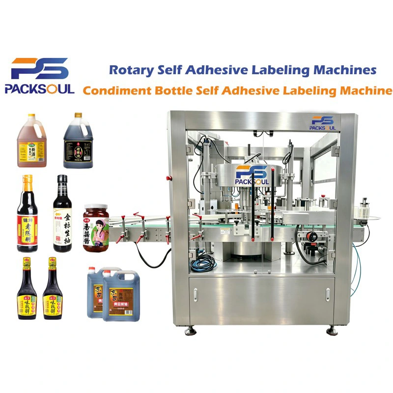 Máquina etiquetadora autoadhesiva para botellas de condimentos