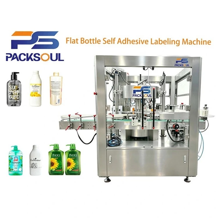 Máquina etiquetadora autoadhesiva de botellas planas