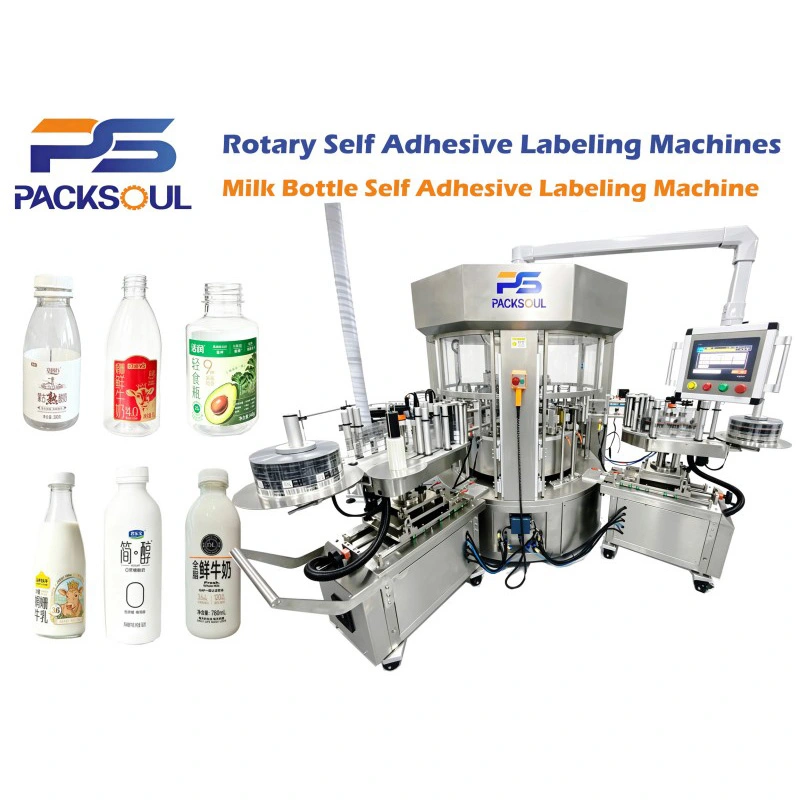 Máquina etiquetadora autoadhesiva para botellas de leche